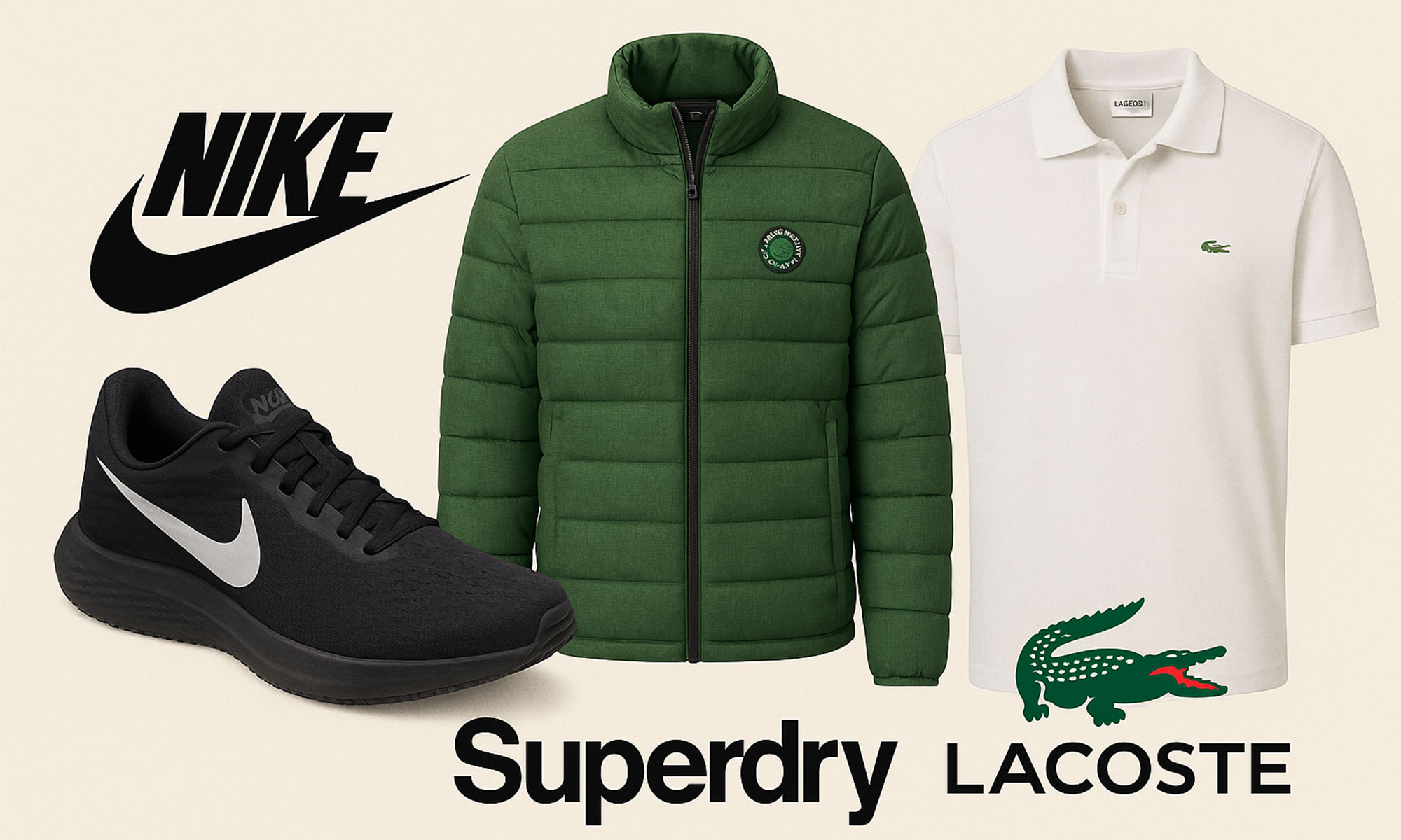 Nike, LaCoste, Superdry.